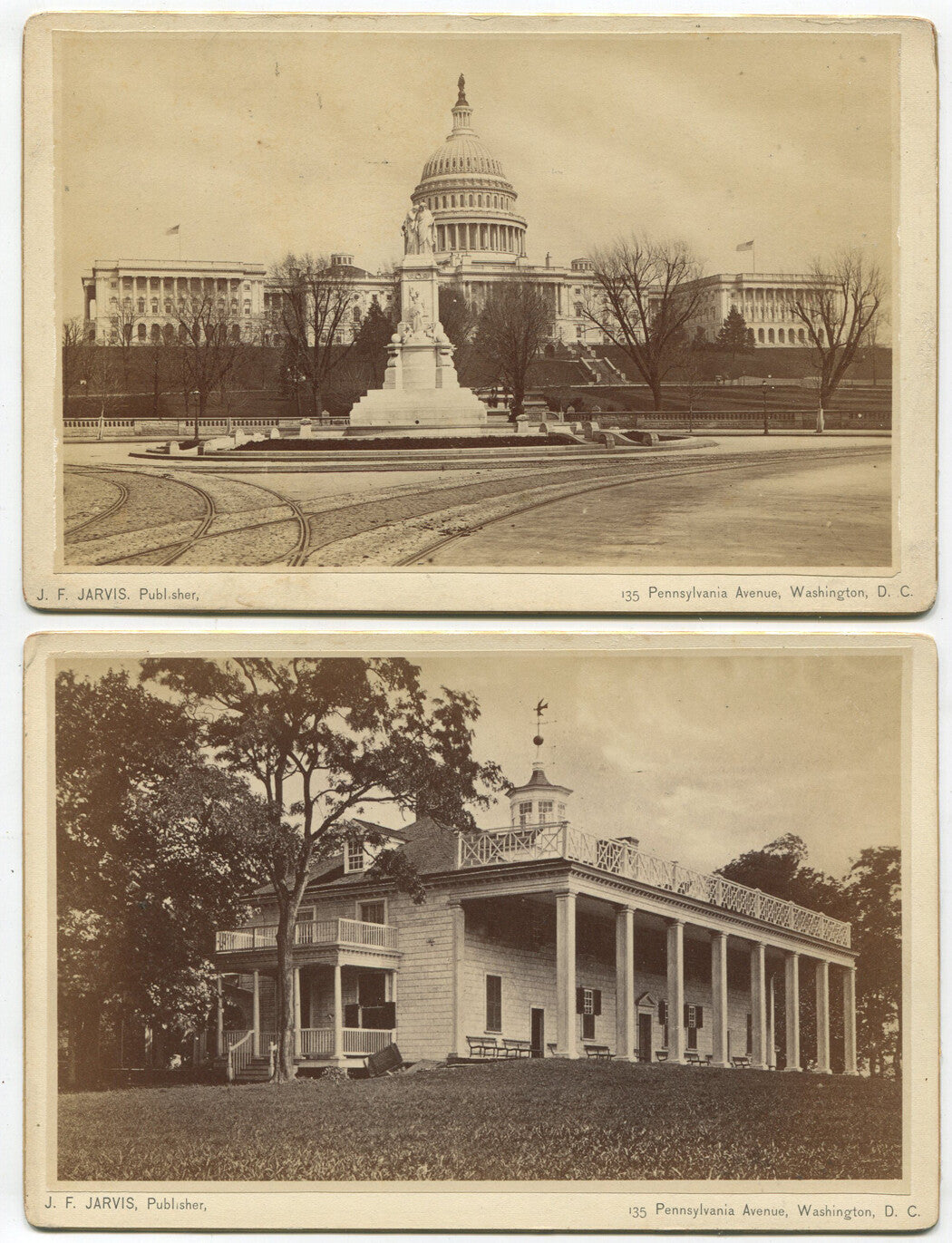 EXTERIOR VIEWS, WASHINGTON, D.C. CABINET CARDS BY JARVIS. 2 SET.