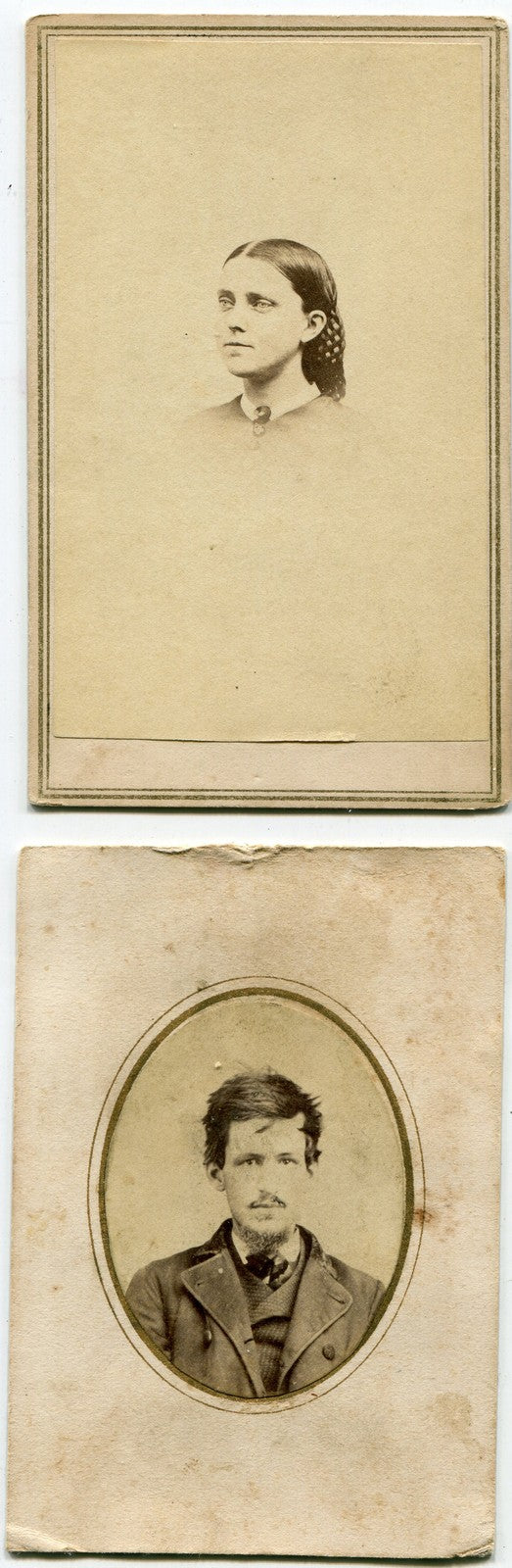 CIVIL WAR ERA CDV W/ TAX STAMP. 2 SET, MAN AND WOMAN. FOXBORO, MASS.