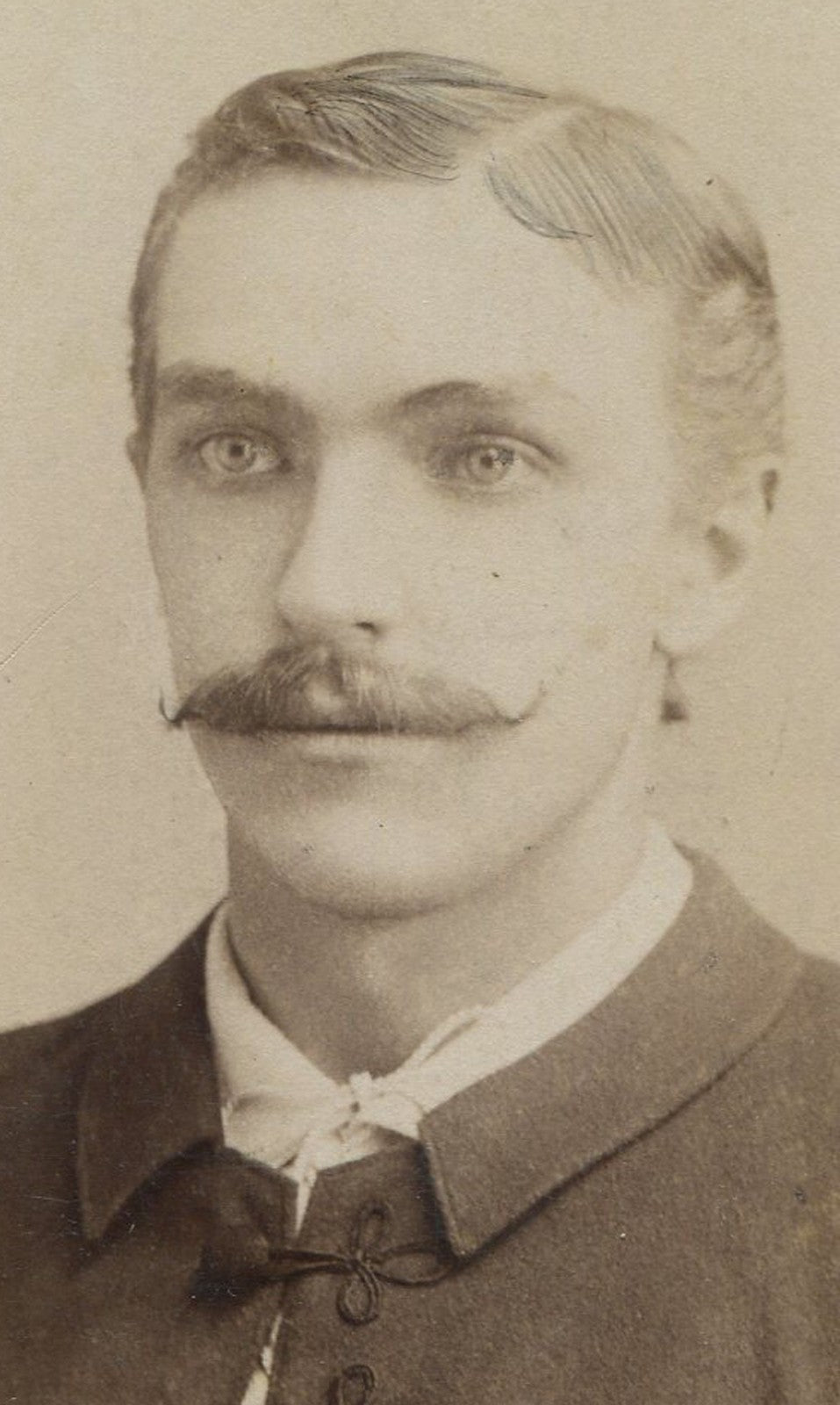 Vintage Cabinet Card Photo: Chicago Man with Wax-Tipped Mustache, Piercing Eyes