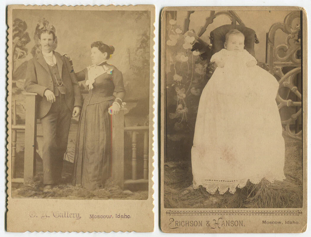Vintage Cabinet Card Set: Woman with Hand on Man's Shoulder & Baby - Moscow