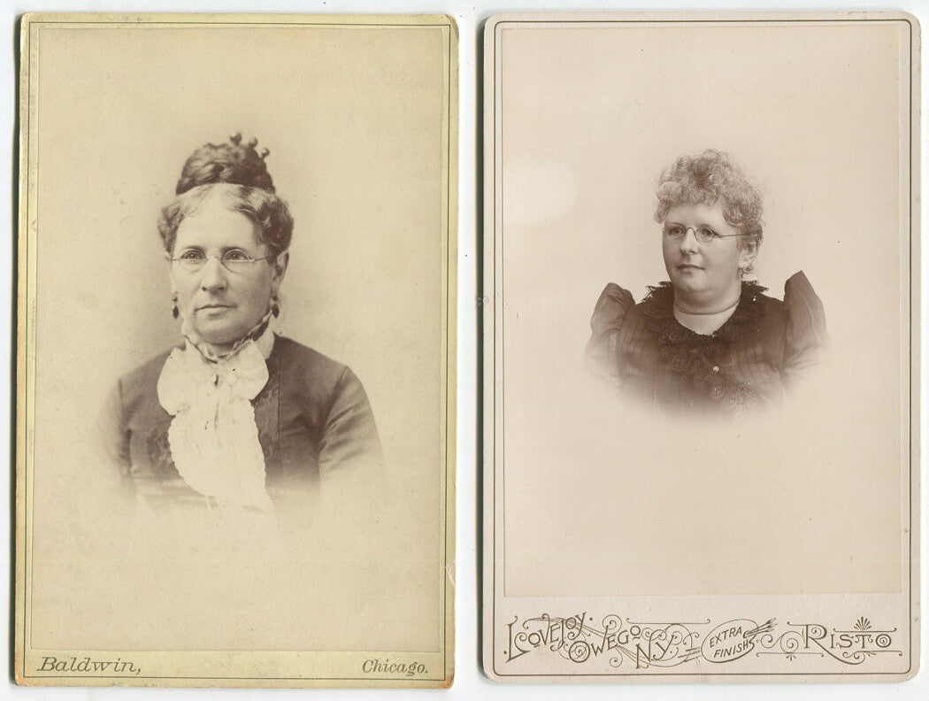 Vintage Women with Reading Glasses Cabinet Card Set: 2 Authentic Original