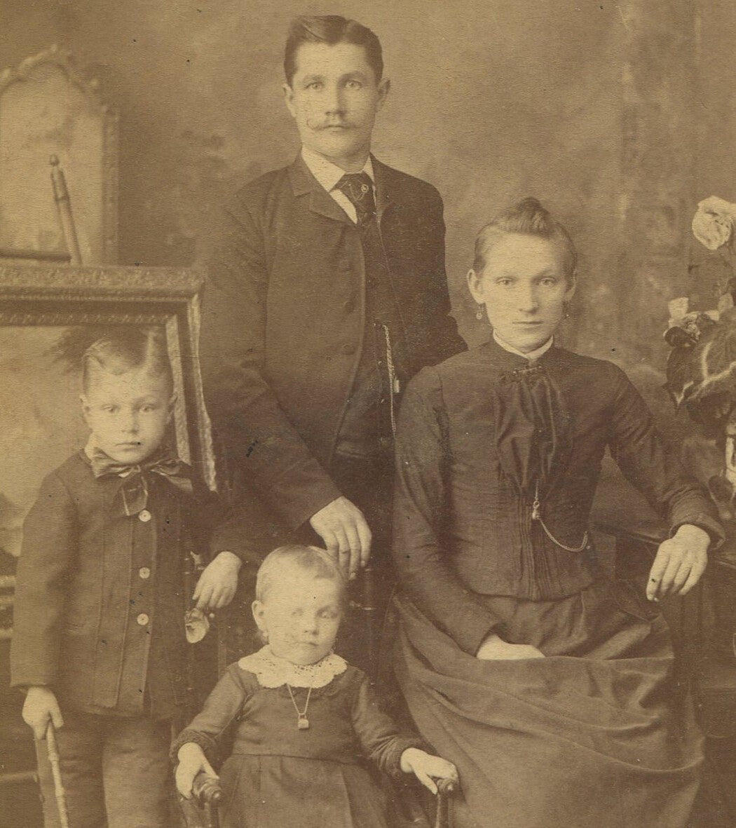 Rare Vintage Cabinet Card Photo: Family Portrait of Parents, Son with Walking