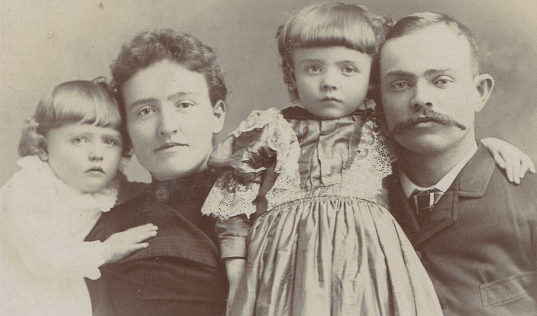 Stunning Vintage Cabinet Card: Family Portrait of Parents with Two Daughters in
