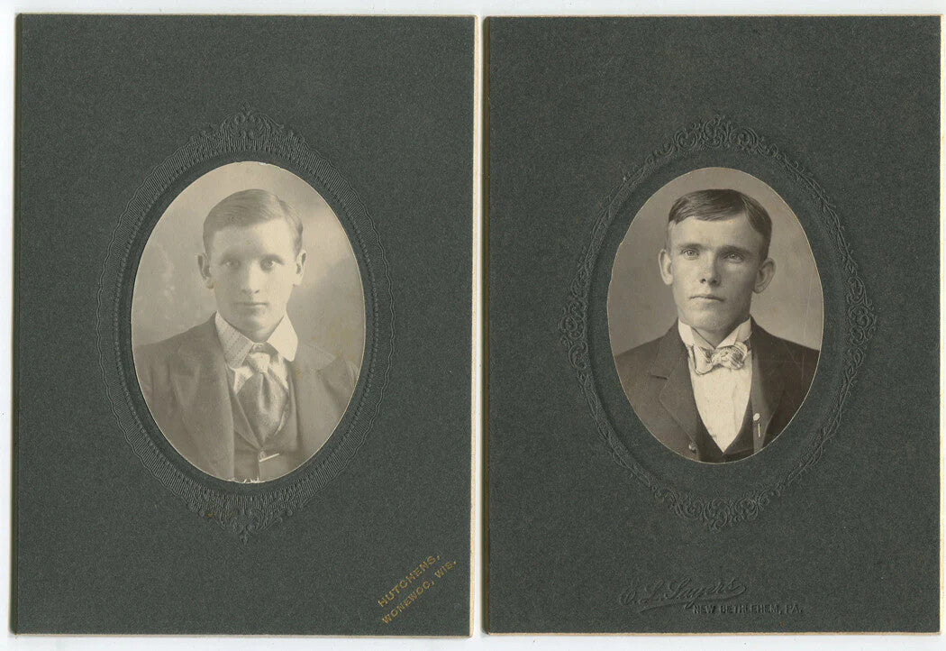 Vintage Oval Portrait Photos - 2-Set on Mounting Boards, Wonewoc WI, 3x2in on