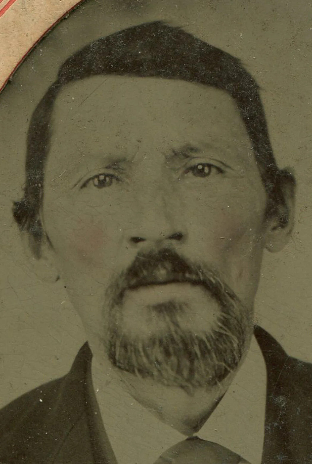 MAN W/ BEARD RETHINKING HIS LIFE DECISIONS. TINTED TINTYPE.
