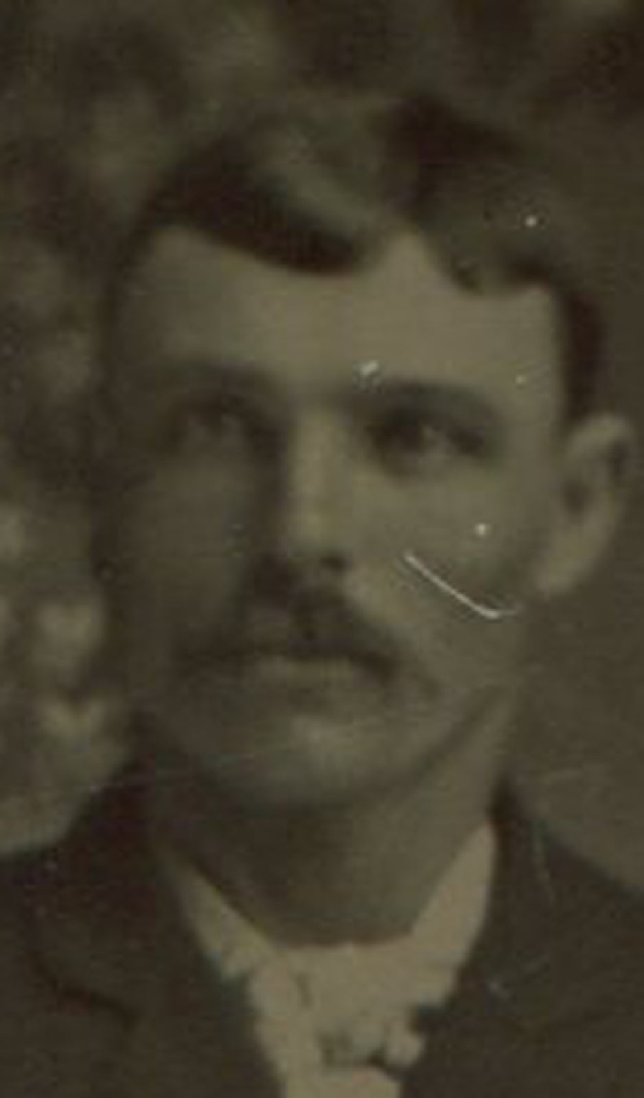 MAN, STANDING POSE, POTTED PLANT, PAINTED BACKGROUND. TINTYPE, PERIOD PAPER MAT.