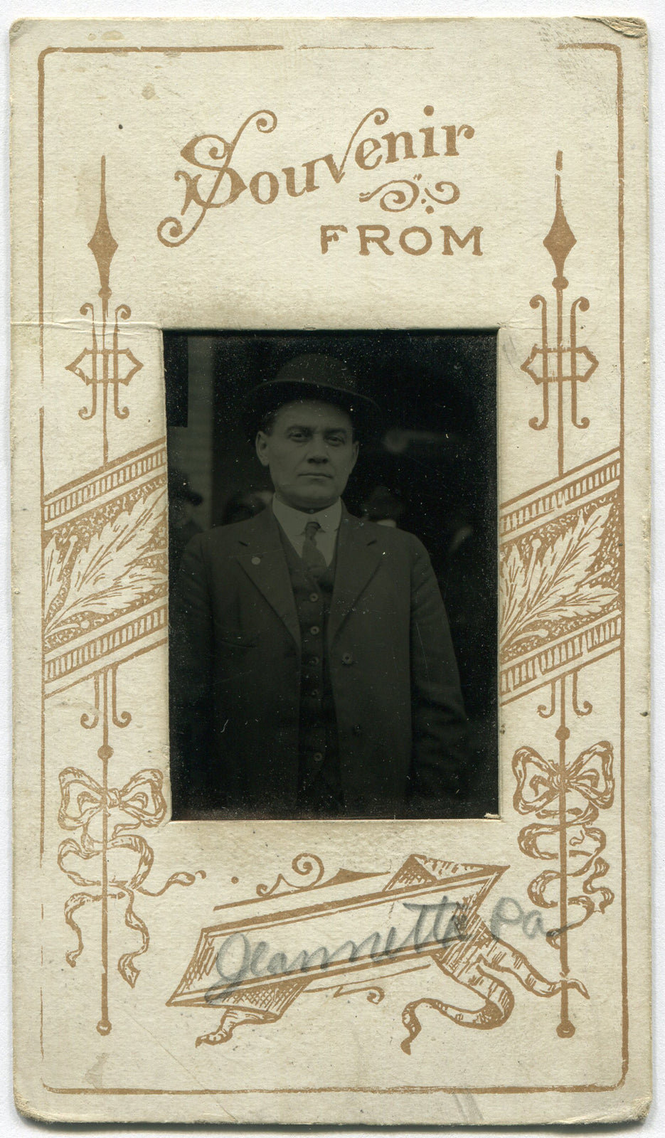 MAN IN BOWLER HAT, LOOKING GANGSTER. TINTYPE. JENNETTE, PA.