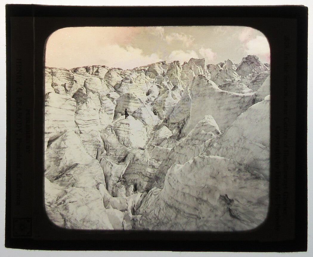 ILLECILLEWAET GLACIER, BRITISH COLUMBIA, CANADA.PHOTO ON GLASS, HAND COLORED.