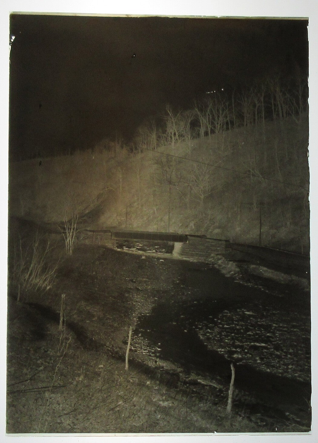 ALLEGHENY COUNTY, PA. BRIDGE AND STREAM. 5 X 7 GLASS PLATE NEGATIVE,CIRCA 1910s.