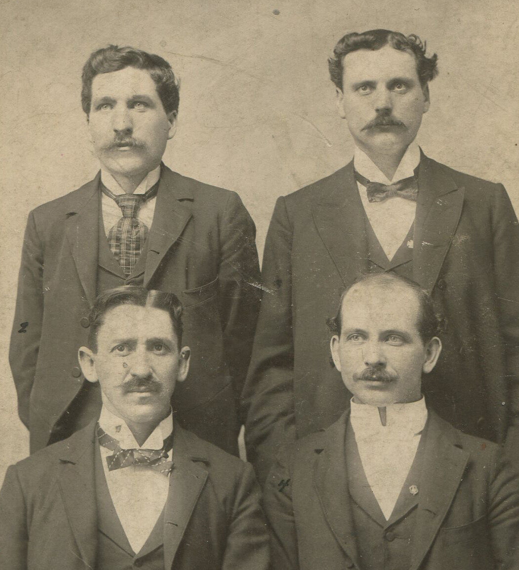FOUR MEN W/ MUSTACHES. IT IS A CULT. CABINET CARD.