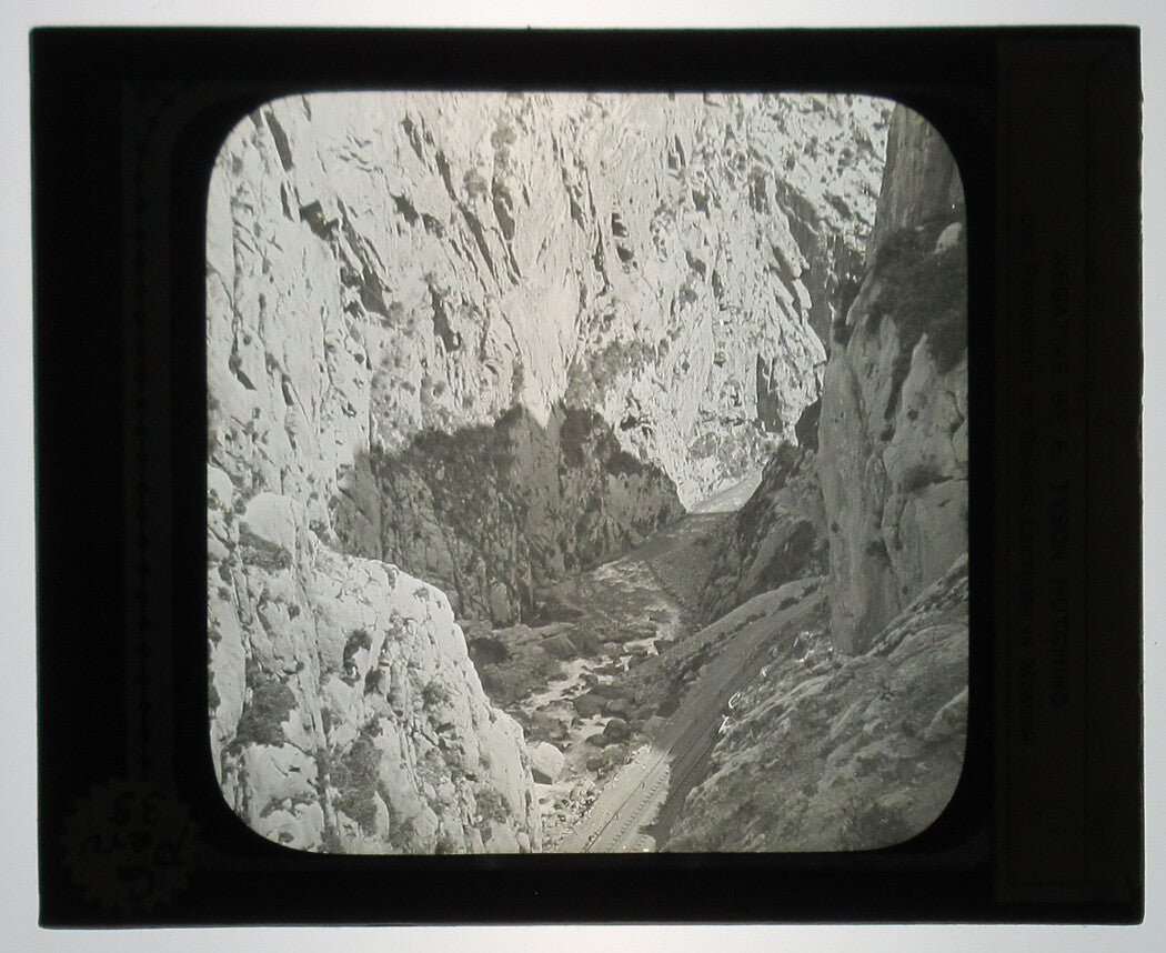 OROYA RAILROAD TRACKS. PERU. PHOTO ON GLASS.