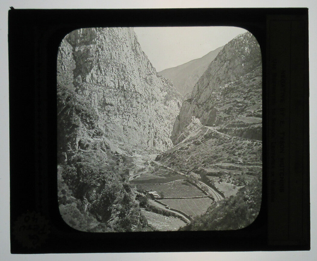 OROYA RAILROAD TRACKS IN THE VALLEY. PERU. PHOTO ON GLASS.