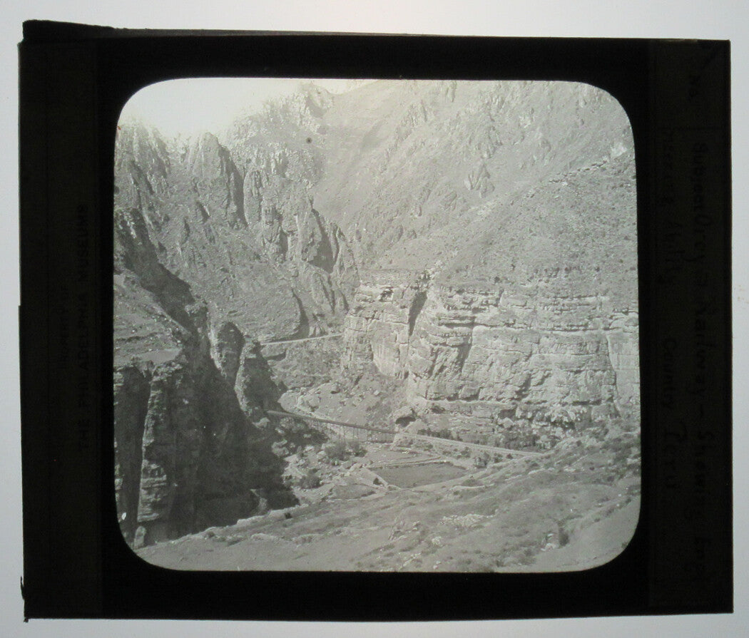 OROYA RAILROAD BRIDGE. ENGINEERING ABILITY. PERU. PHOTO ON GLASS.