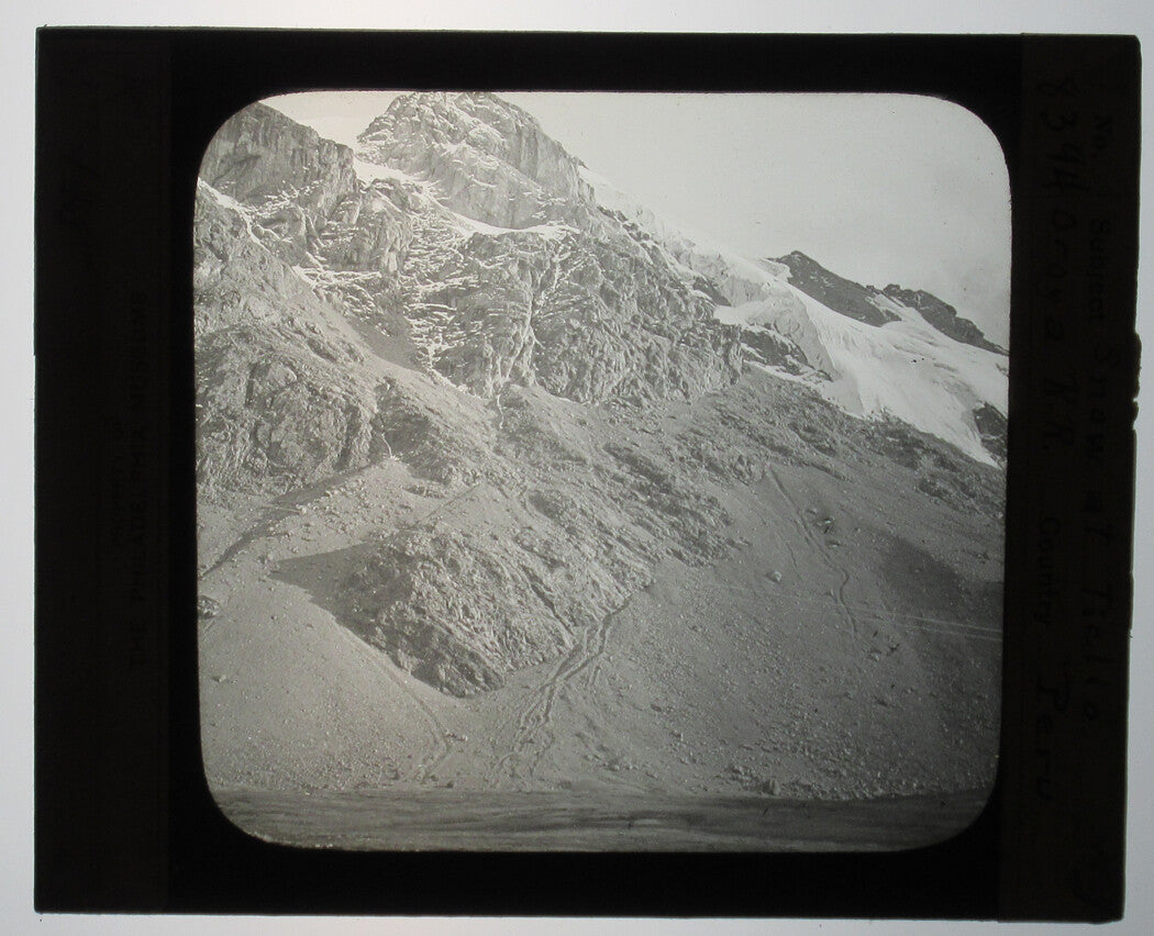 SNOW ON TICLIO. OROYA RAILROAD. PERU. PHOTO ON GLASS.