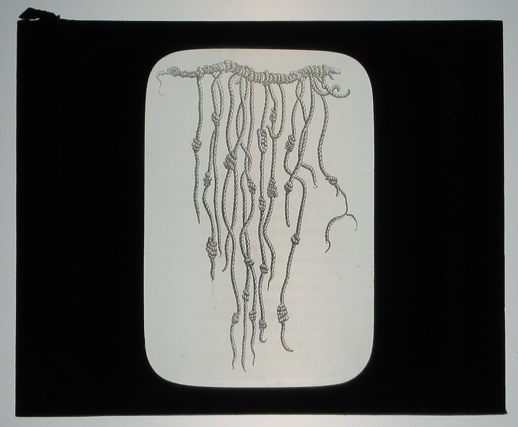 INCA WRITING, KNOTTED CORD. PERU. PHOTO ON GLASS.