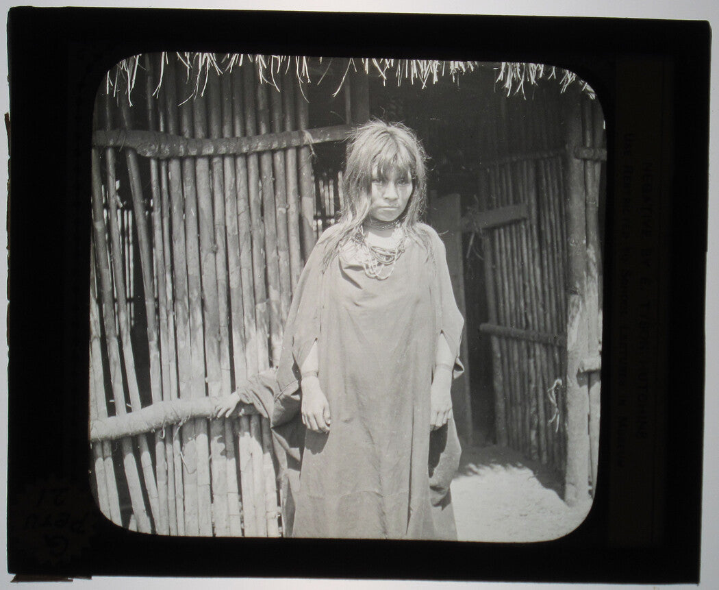 INDIGENOUS CAMPA GIRL. PERENE, PERU. PHOTO ON GLASS.