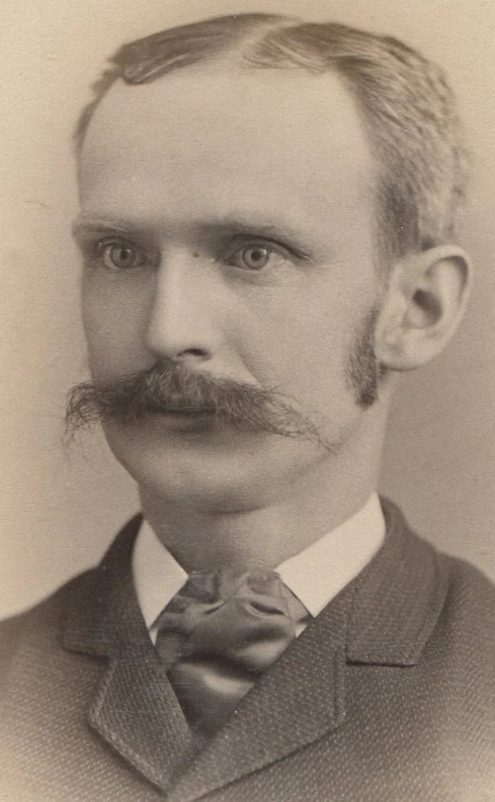 MAN W/DRAMATIC MUSTACHE. IS IT ALIVE? CABINET CARD. WILLIMANTIC, CONN.