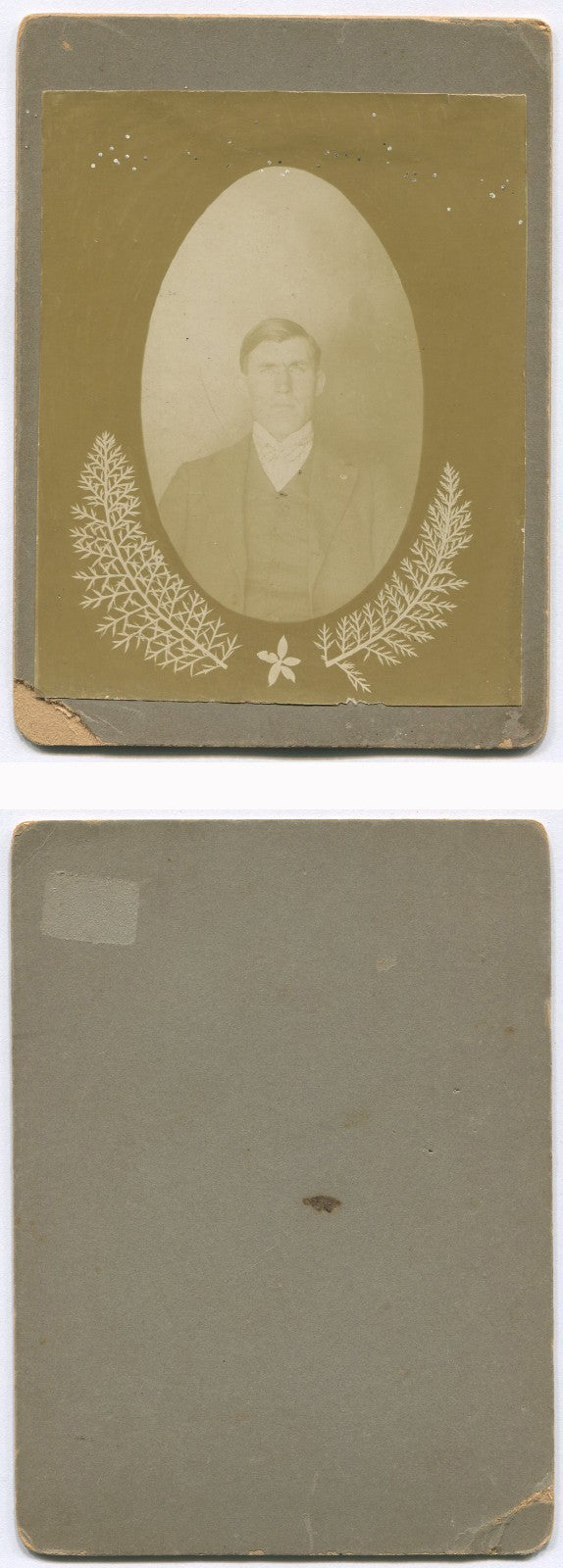 PORTRAIT OF MAN W/ PHOTOGRAPHIC EMBELLISHMENTS. VERY UNIQUE. CABINET CARD.