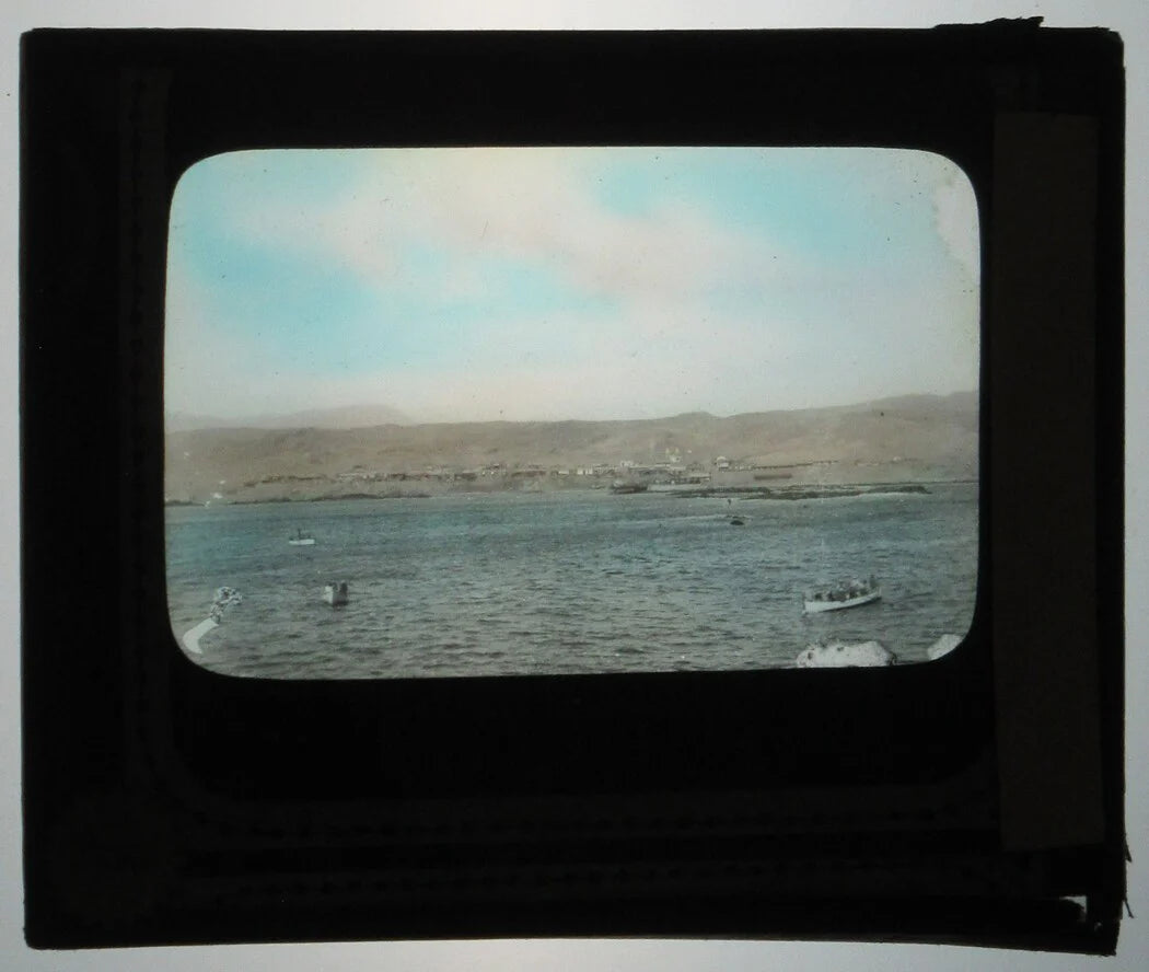 BOATS OFF THE COAST OF PERU. PHOTO ON GLASS.