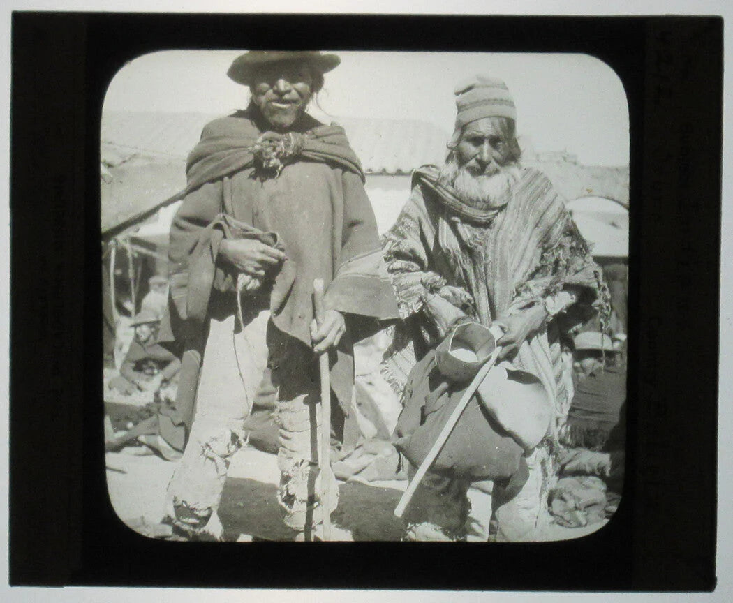INDIGENOUS MEN. PERU. PHOTO ON GLASS.