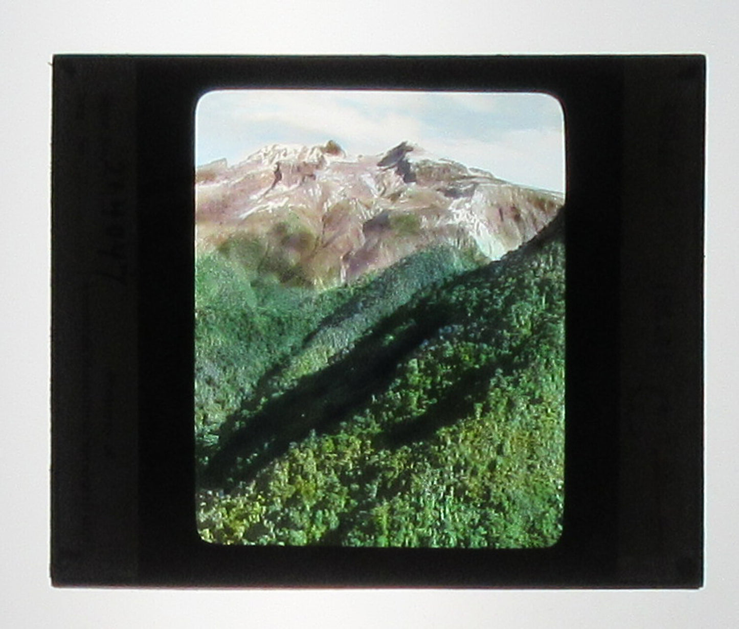 PICHINCHA, MOUNTAINS IN ECUADOR. HAND COLORED PHOTO ON GLASS.