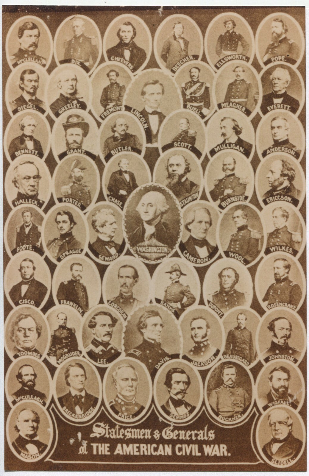 STATESMEN & GENERALS, AMERICAN CIVIL WAR. REPRODUCTION ON PHOTOGRAPHIC PAPER.
