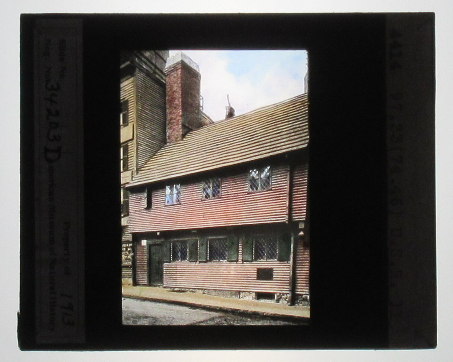 HOME OF PAUL REVERE. BOSTON, MASS. HAND COLORED PHOTO ON GLASS.