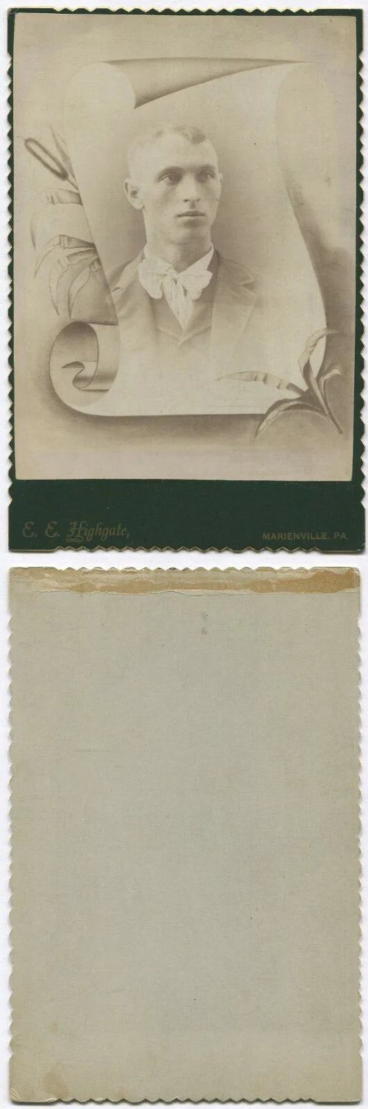 MEMORIAL CABINET CARD, YOUNG MAN. MARIENVILLE, PA.