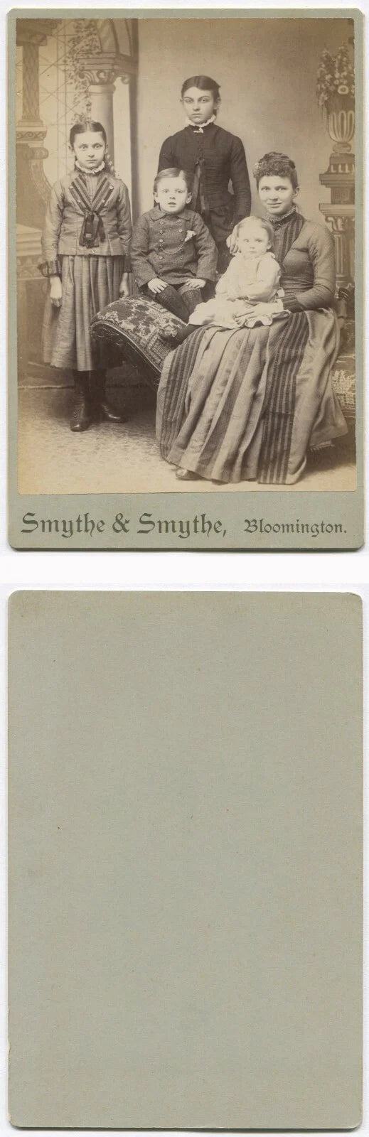 MOTHER W/FOUR CHILDREN IN DIFFERENT DEGREES OF HAPPINESS. CABINET CARD.