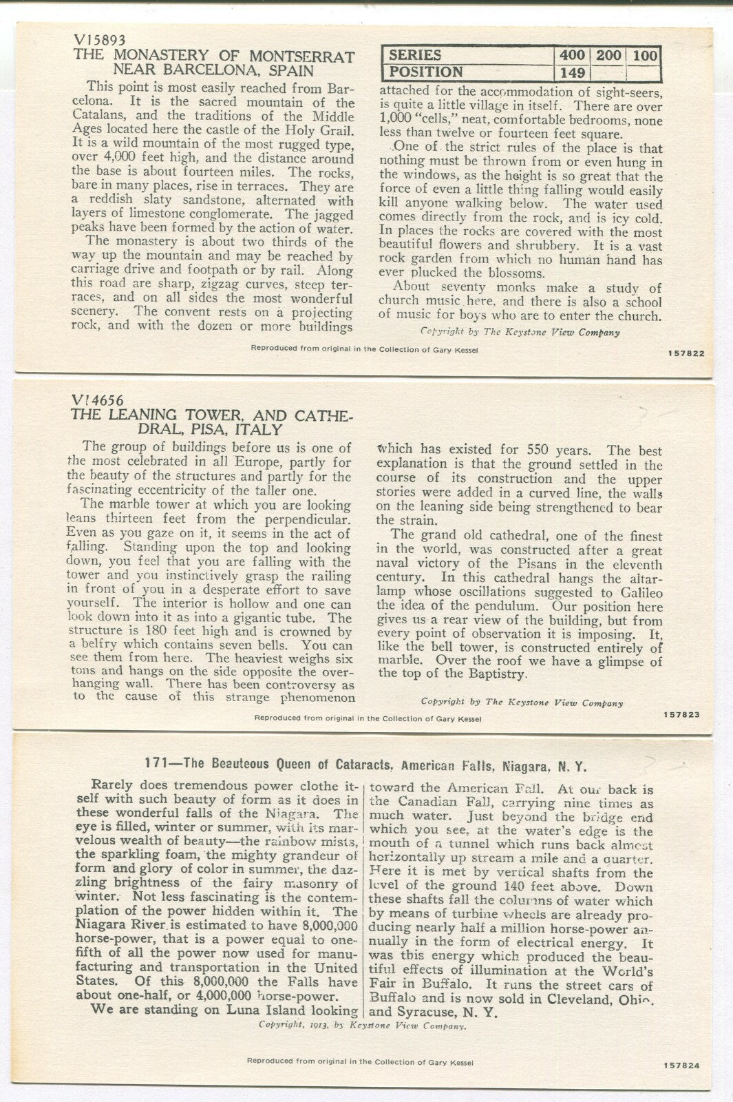 SOME WONDERS OF THE WORLD. STEREO LITHOGRAPHS. 3 SET. STEREOVIEW