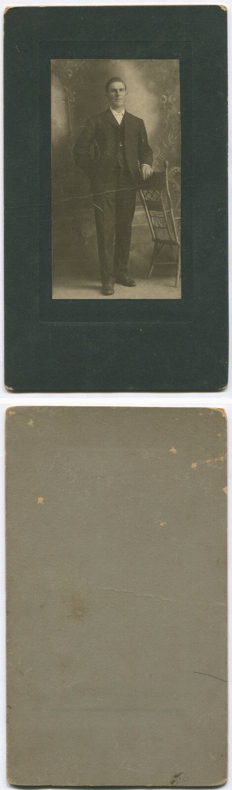 Vintage Cabinet Card: Confident Man in Suit, Standing Portrait | Original Photo,
