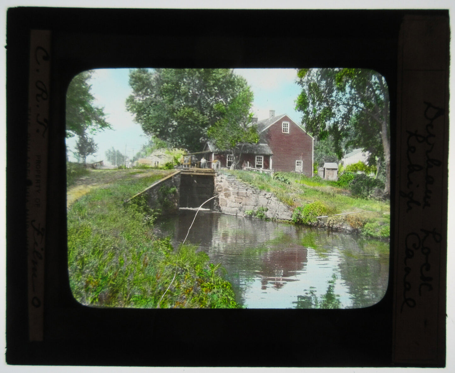 LEHIGH CANAL, PA. HAND COLORED PHOTO ON GLASS.