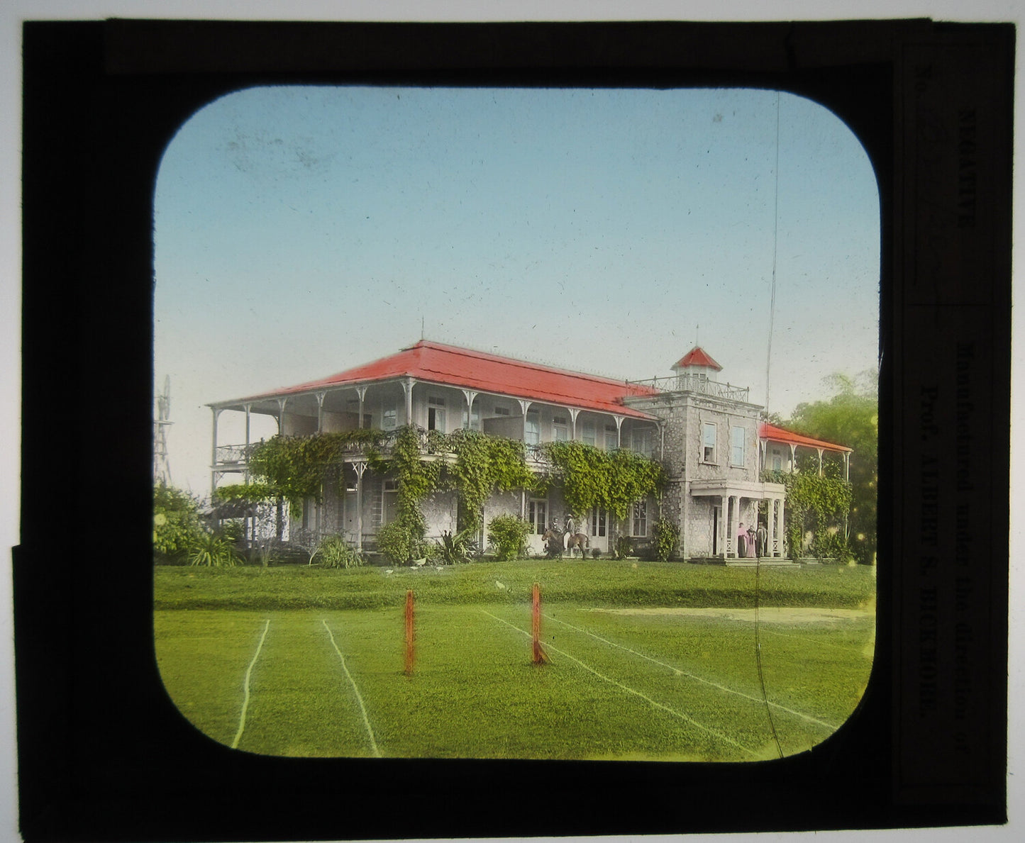 LARGE HOME/BUILDING. BRAZIL. HAND COLORED PHOTO ON GLASS.