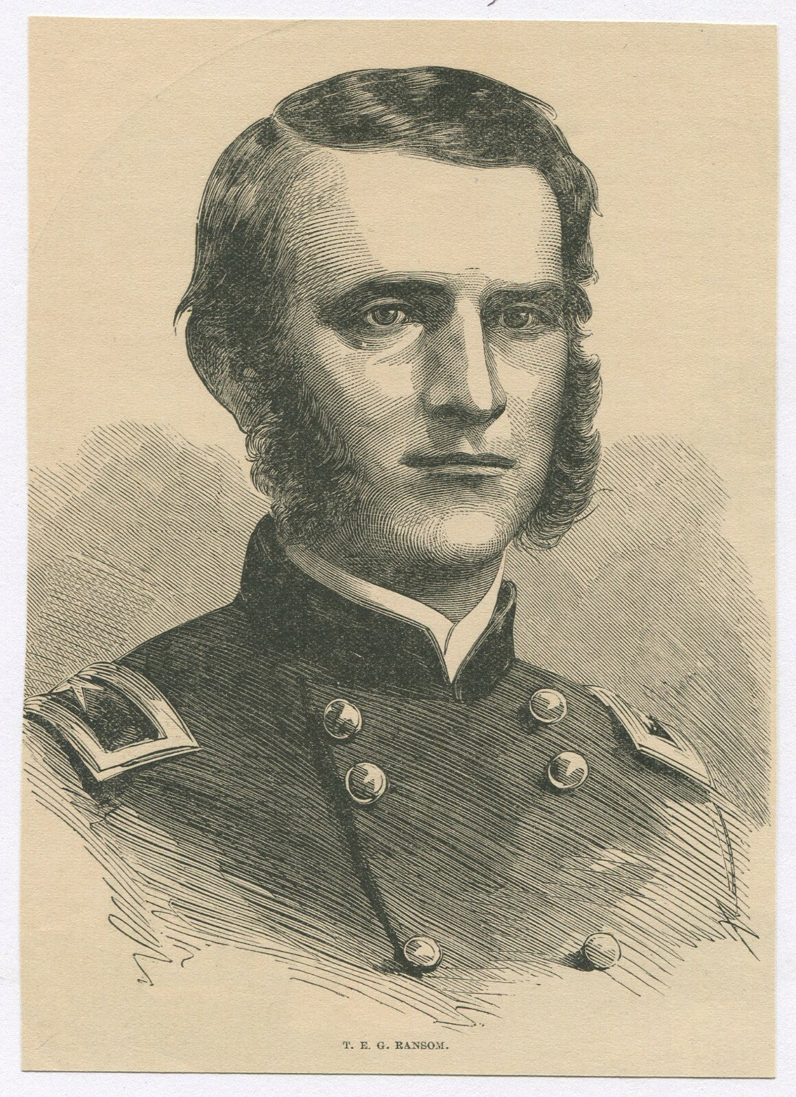 GEN. T.E.G. RANSOM, USA. NEWSPRINT LITHOGRAPH 6.25X4.5 INCHES.