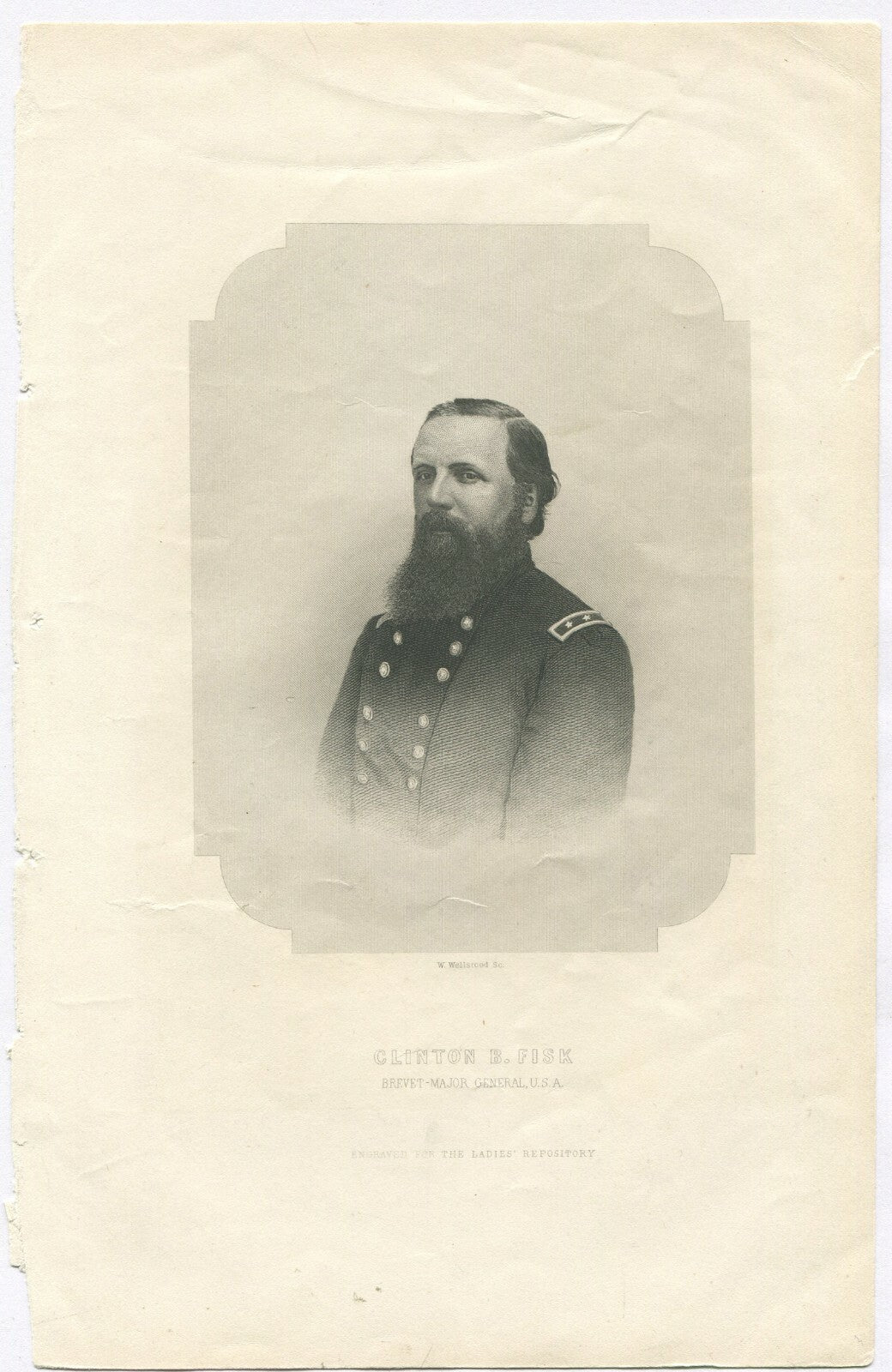 MAJ.GEN.CLINTON FISK,USA. LITHOGRAPH 10.25X6.5 INCHES.