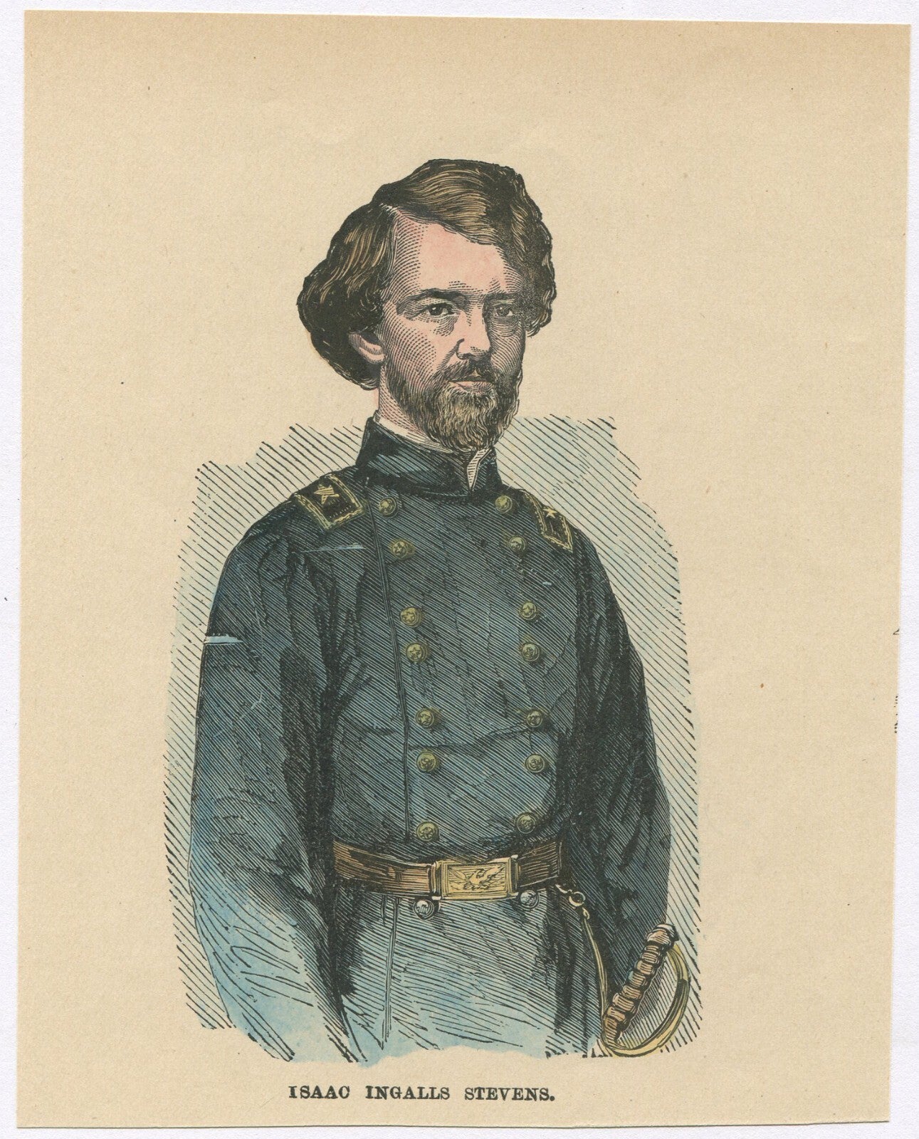 GEN.ISAAC INGALLS STEVENS,USA. NEWSPRINT LITHOGRAPH 6.75X5.25 INCHES.
