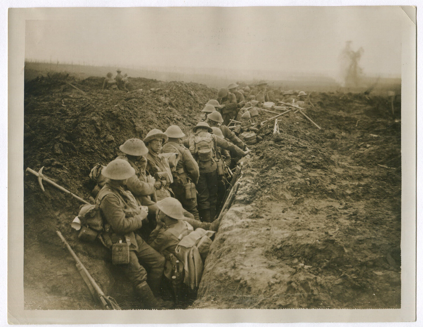 Vintage WWI Photo: British Troops in Trench Near Veldhoek - 8x10 Reprint,