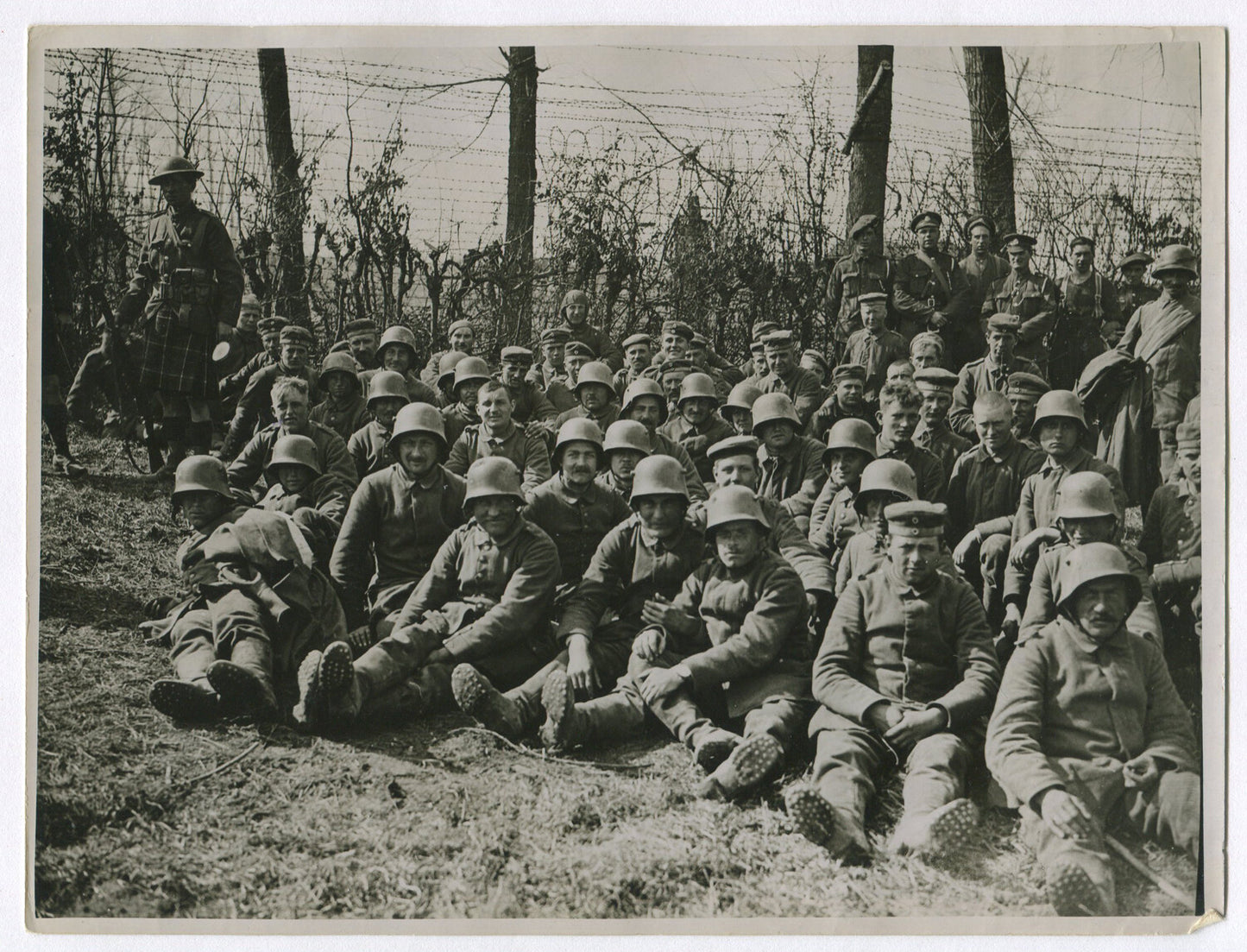 Vintage World War I Prisoners of the British Guard Grenadier Regiment in a Cage