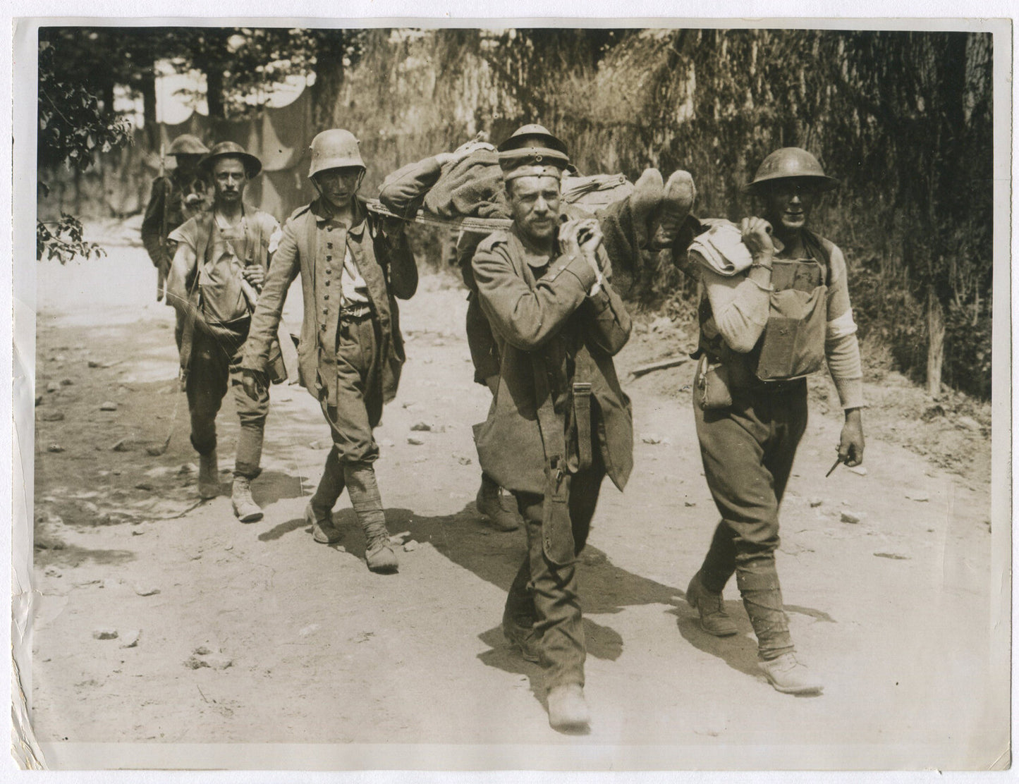 WWI Vintage Photo 8x10 Reprint: German Prisoners Carrying British Wounded on