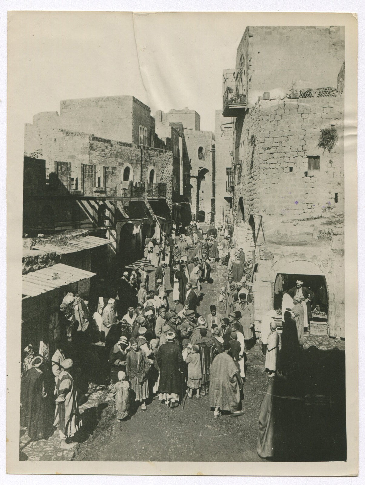 Vintage 8x10 Photo: Busy Market, Hebron, Palestine during British Occupation WWI