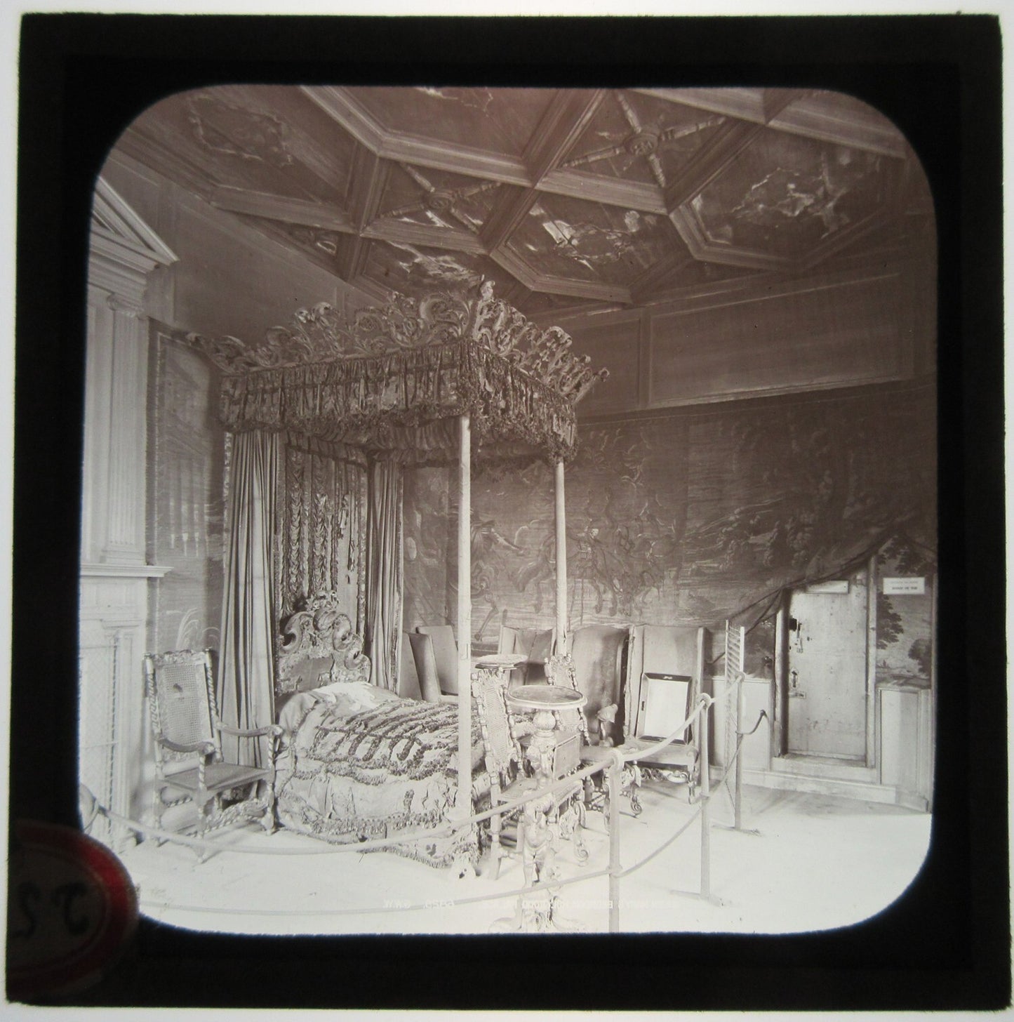 QUEEN MARYS BEDROOM. HOLYROOD PALACE, EDINBURGH, SCOTLAND. LANTERN SLIDE.
