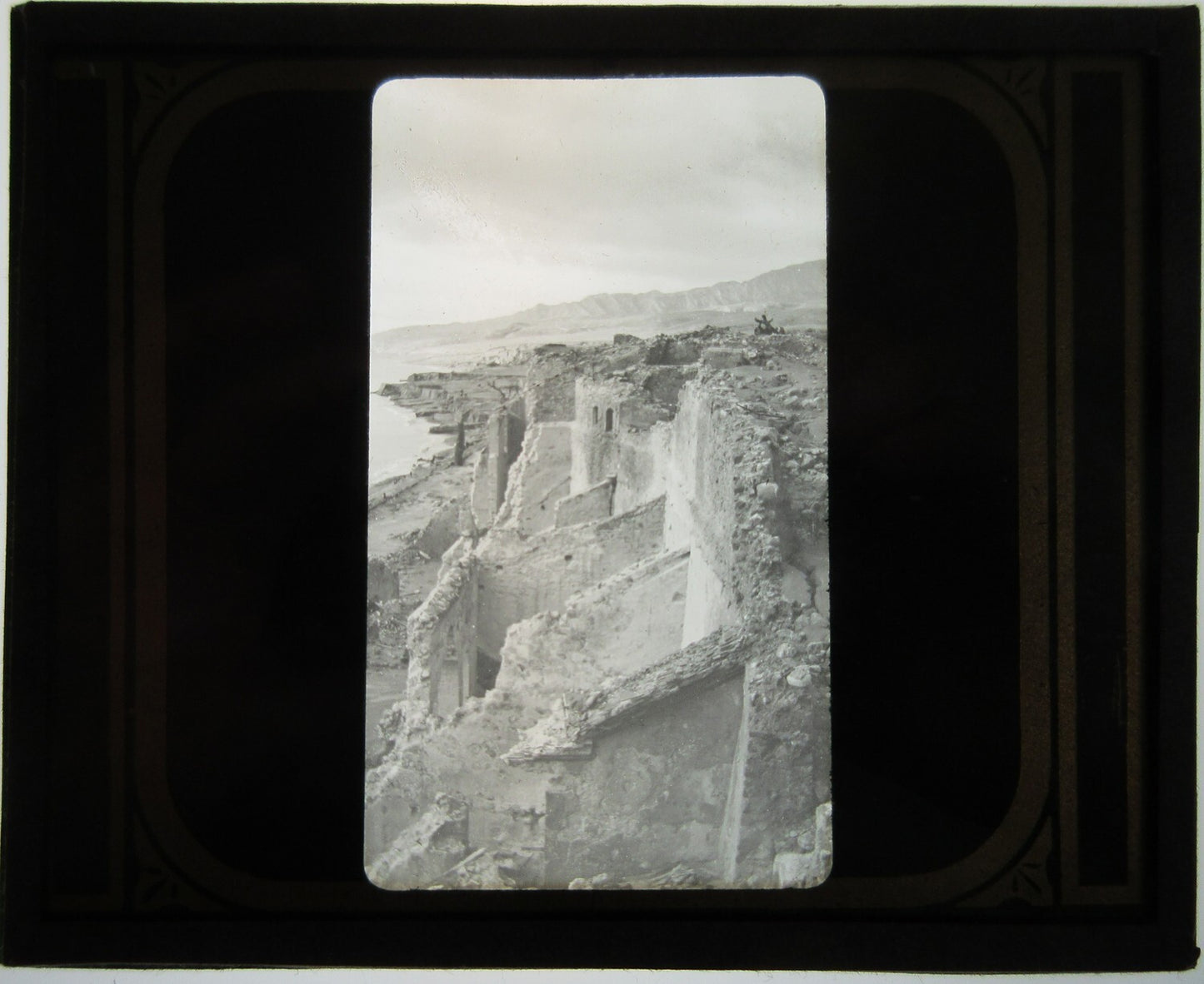RUINS ALONG OCEAN. LANTERN SLIDE.