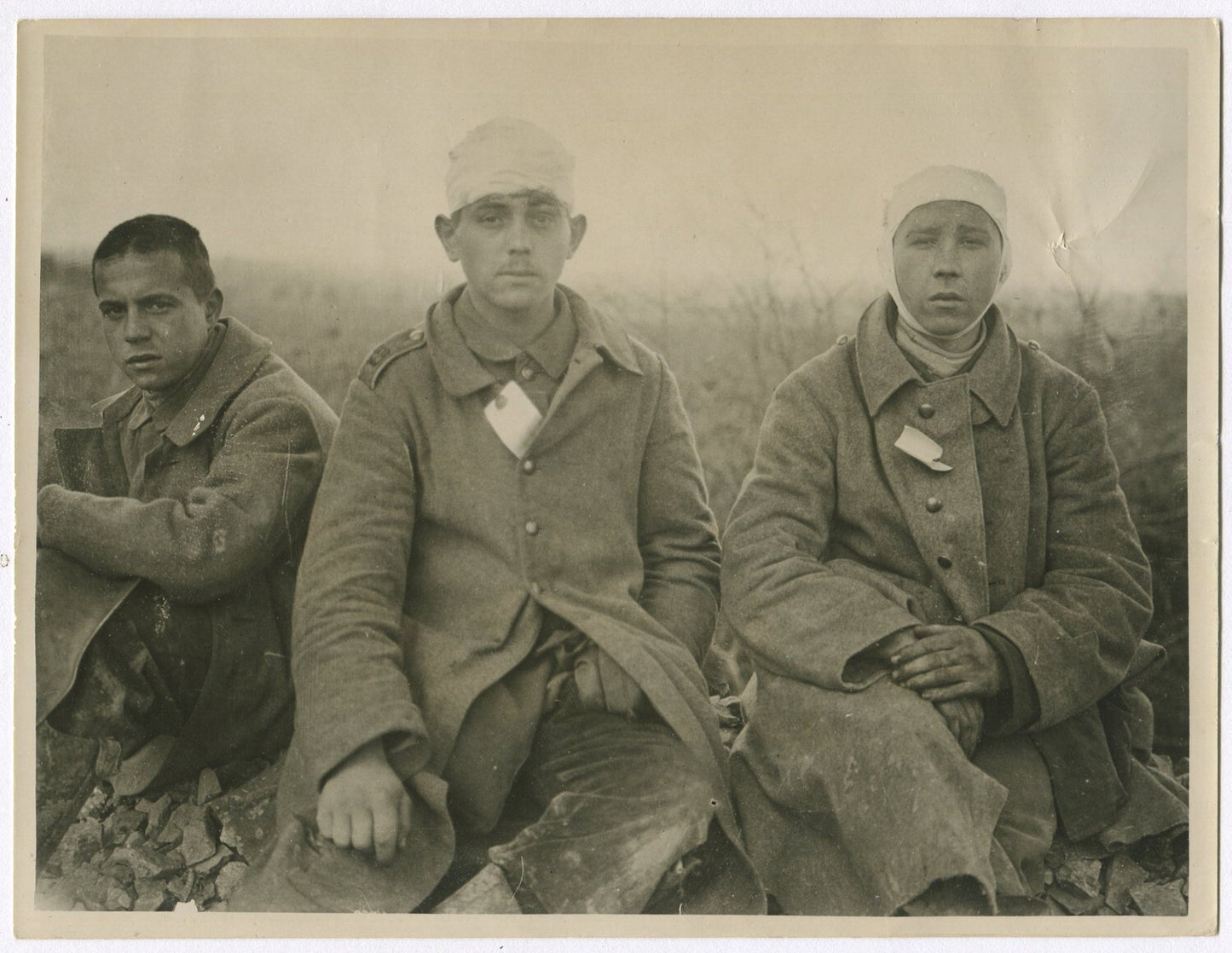 Vintage WWI 8x10 Photo Print - Wounded German POWs, Black & White Military
