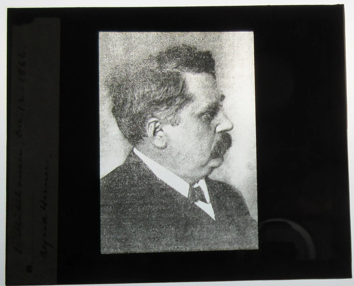 ALFRED WARNER, PORTRAIT. PHOTO ON GLASS. LANTERN SLIDE.