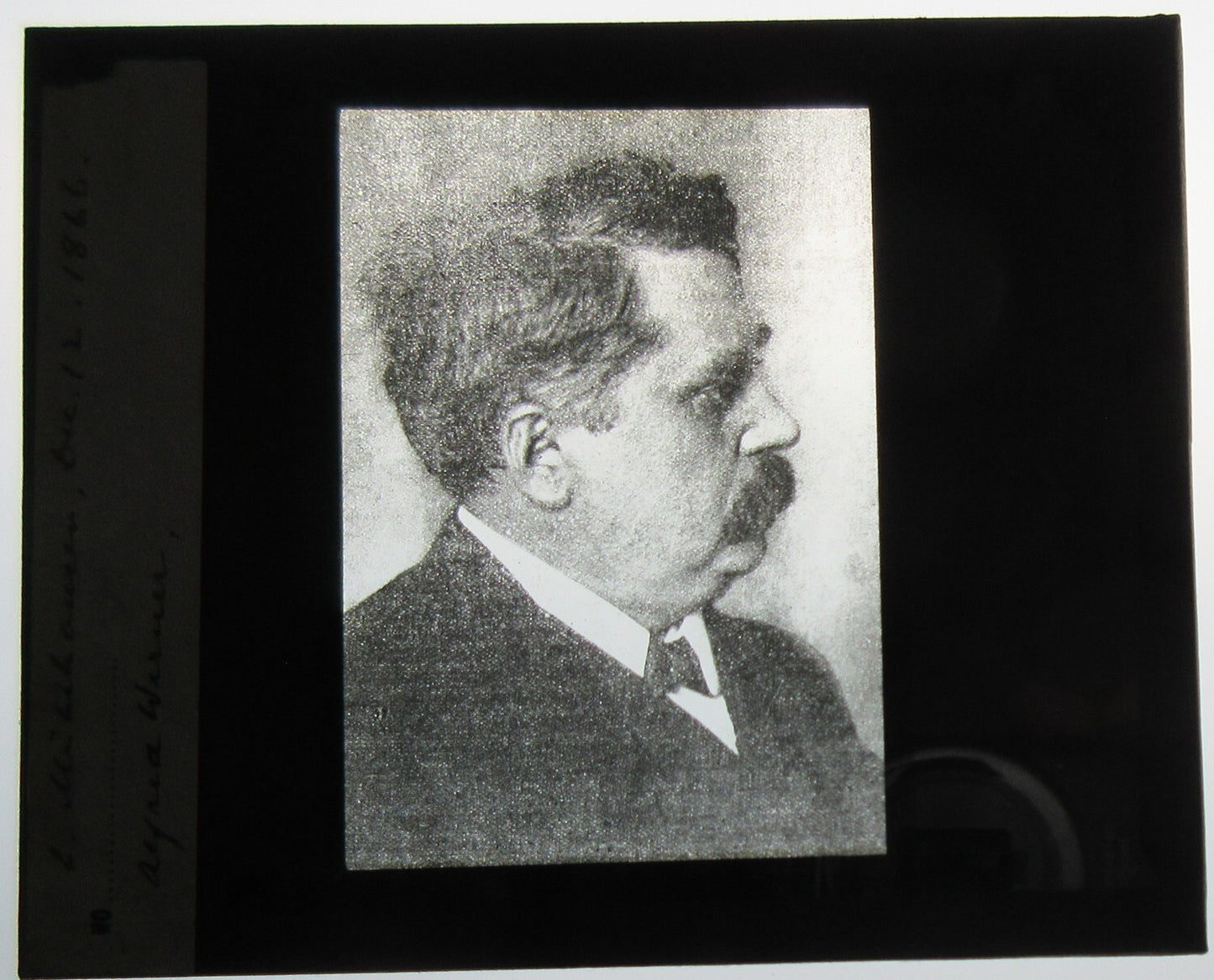 ALFRED WARNER, PORTRAIT. PHOTO ON GLASS. LANTERN SLIDE.