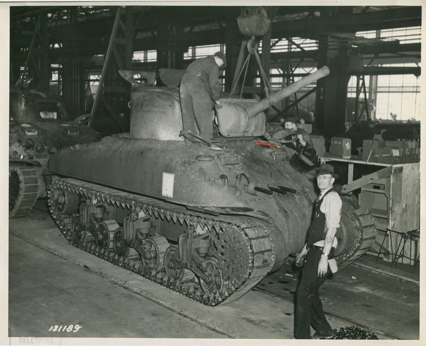 Vintage WWII U.S. military tank production line photo - 8x10 reprint, wall art