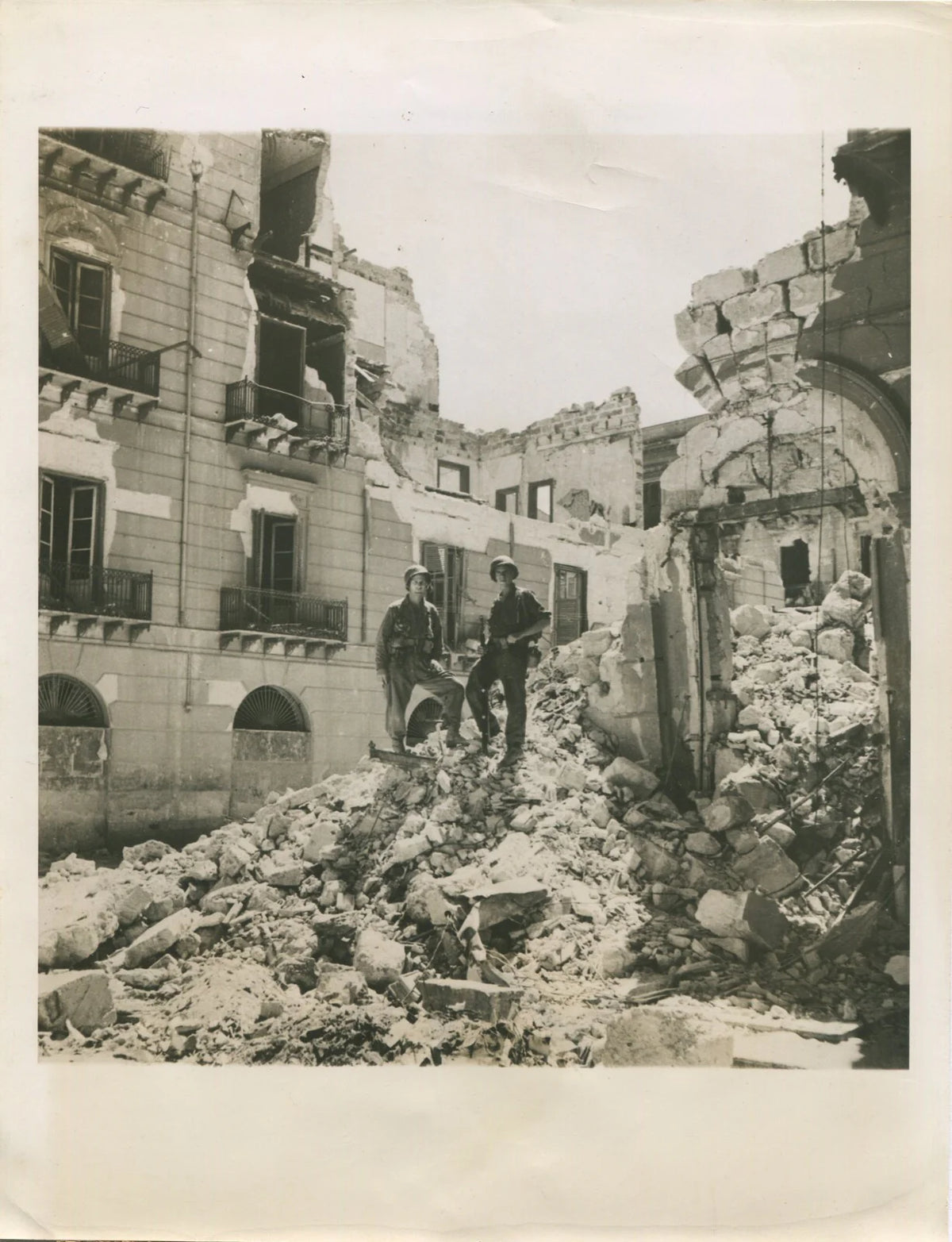 Vintage WWII Photo: U.S. Soldiers on Palermo Ruins, Italy -- 8x10 Black & White
