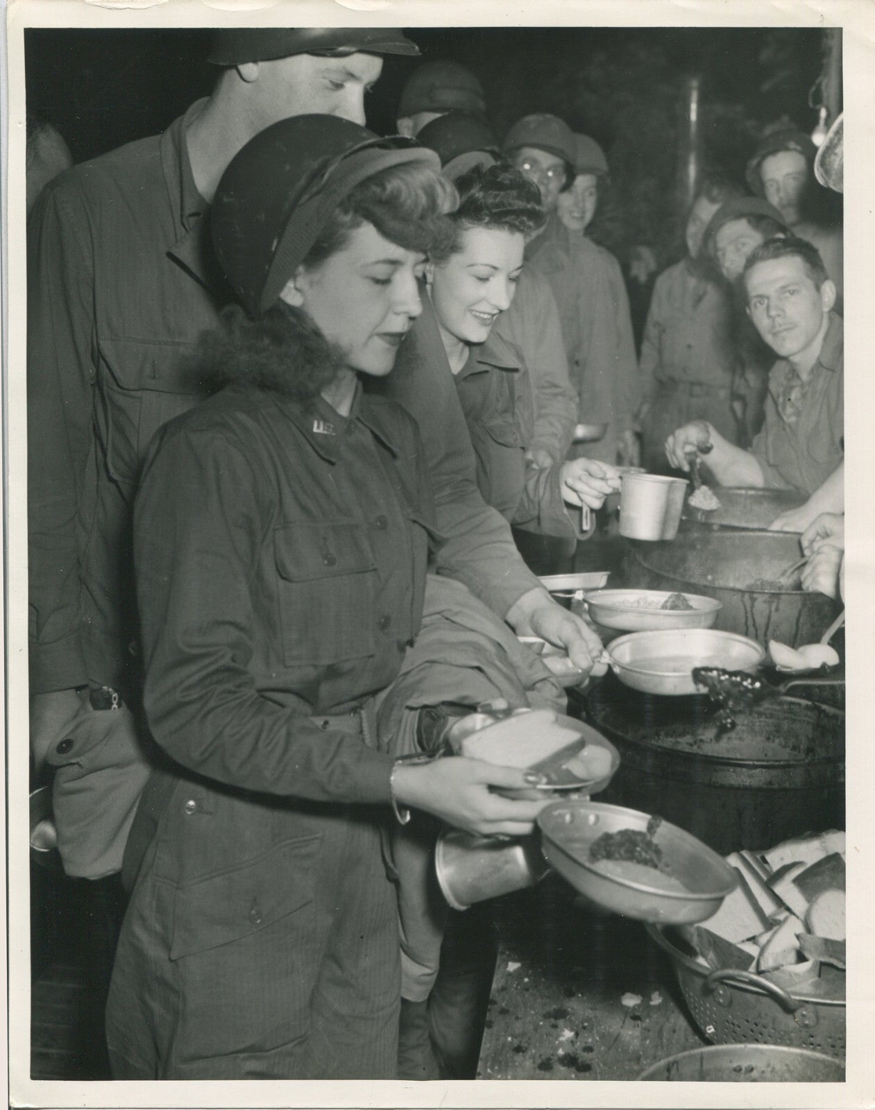 Vintage WWII Photo 8x10 Reprint - Soldiers and Guests in Mess Line, Home Front