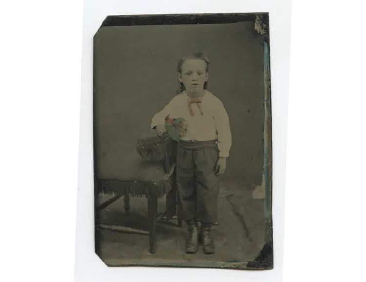 TINTYPE STUDIO PORTRAIT - YOUNG CHILD FLOWERS HAND TINTED