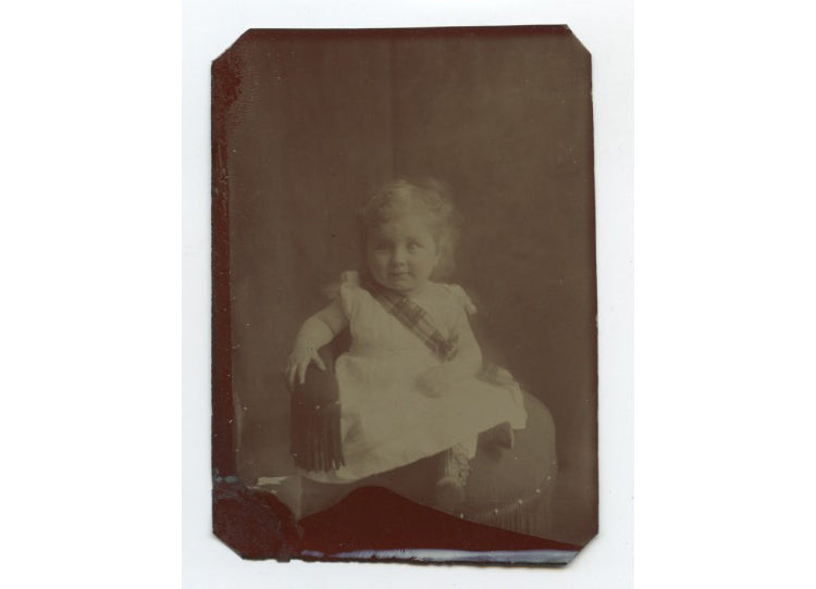 LITTLE GIRL W/ PLAID SCARF TINTYPE STUDIO PORTRAIT